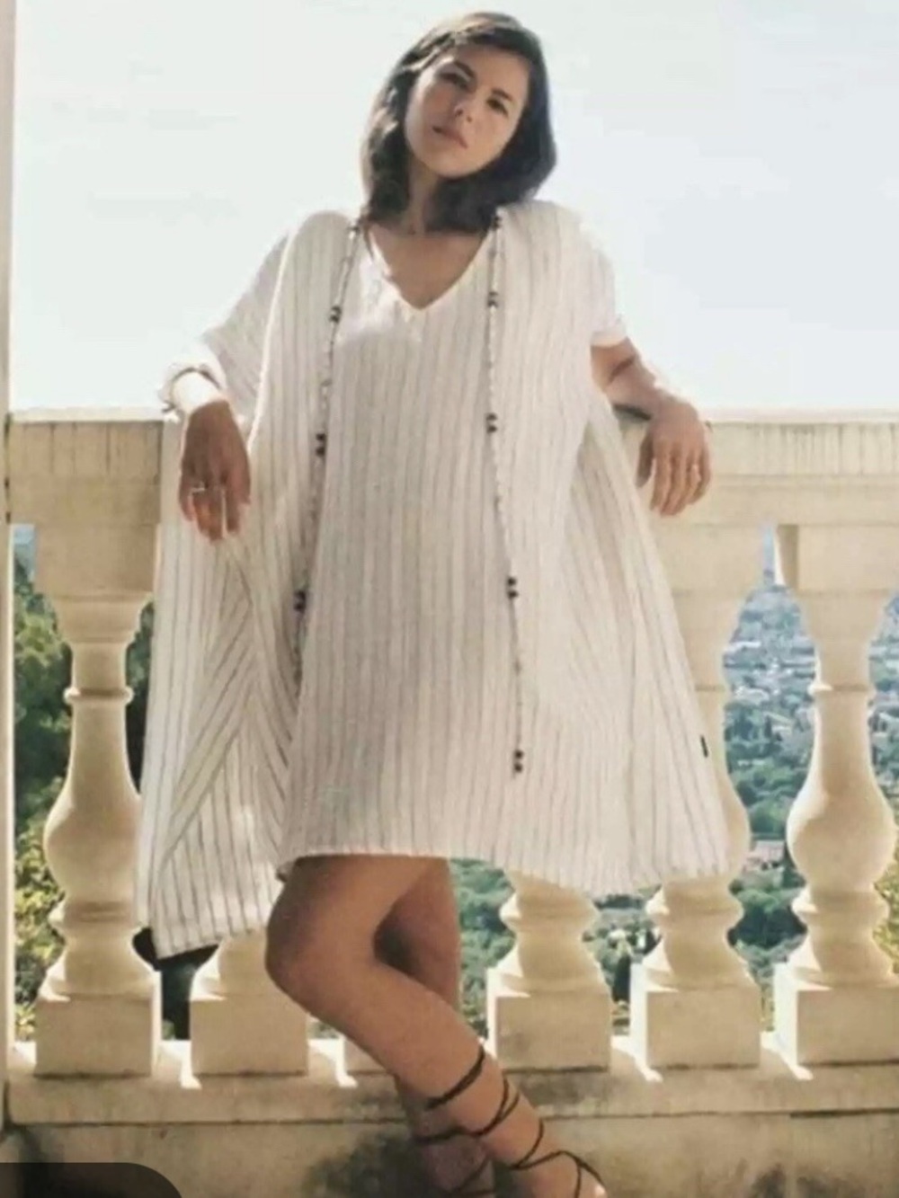Zara Wood Bead Striped Kaftan. Size Medium.